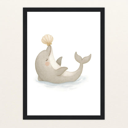 Dora der Delfin - Motiv: "Muschel" Poster mit Holzrahmen von tinylearner