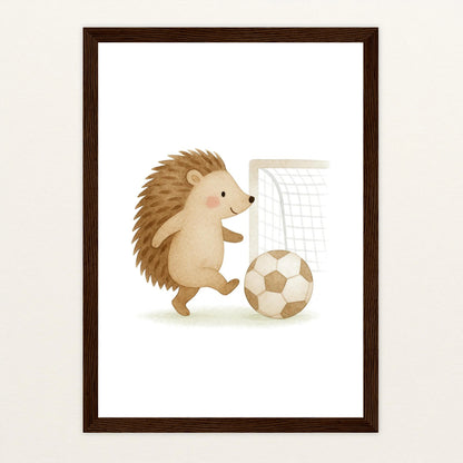 Iggi der Igel - Motiv: "Fußball" Poster mit Holzrahmen von tinylearner