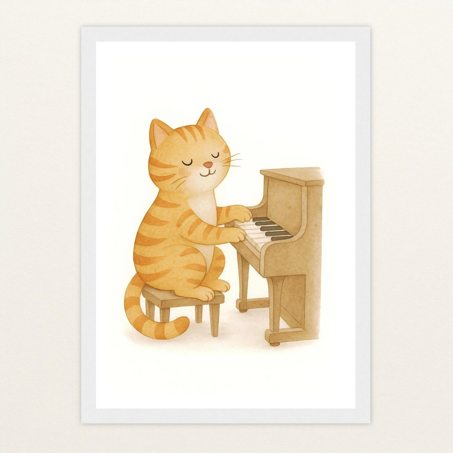 Kira die Katze - Motiv: "Klavier" Poster mit Holzrahmen von tinylearner