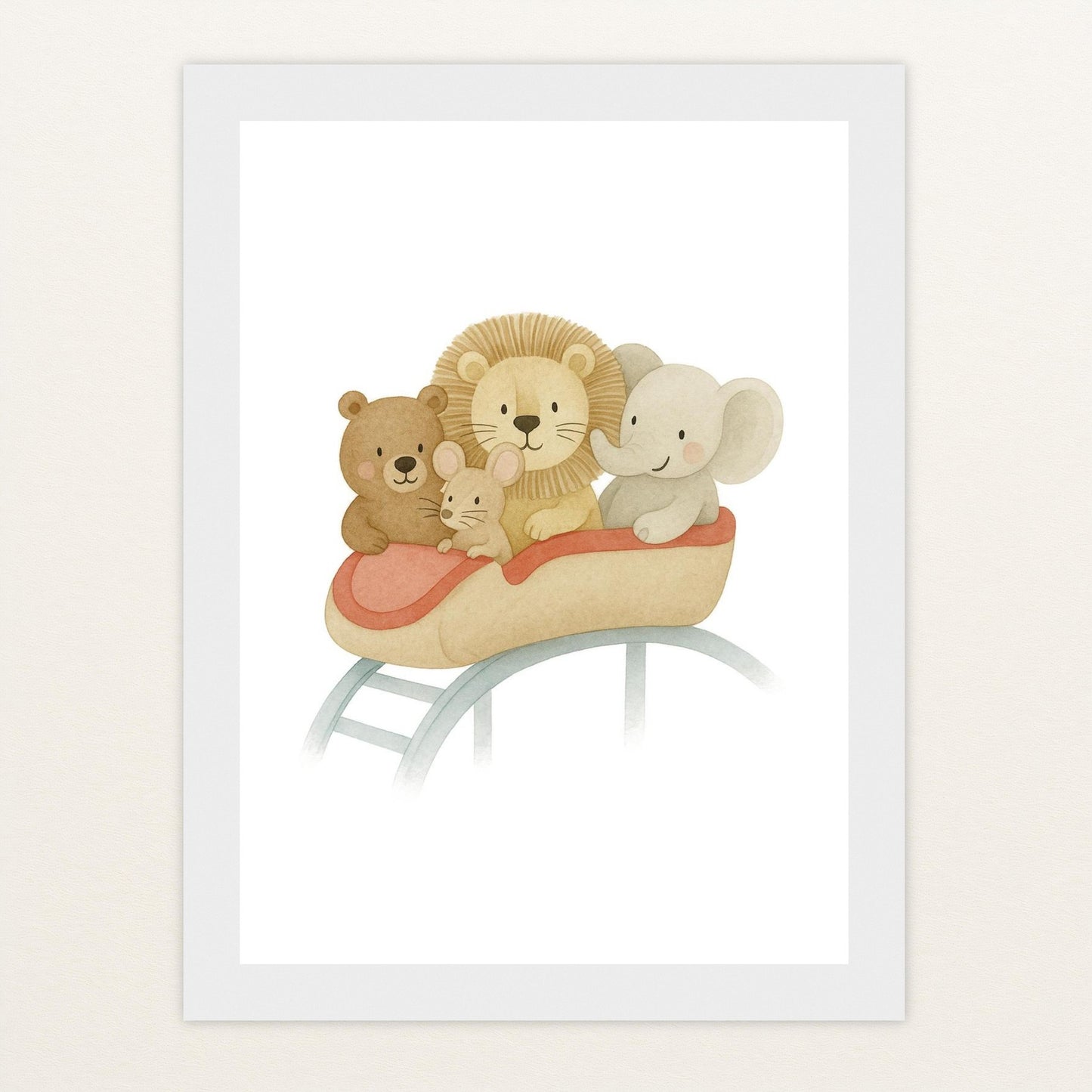 Tierfreunde - Motiv: "Achterbahn" Poster mit Holzrahmen von tinylearner