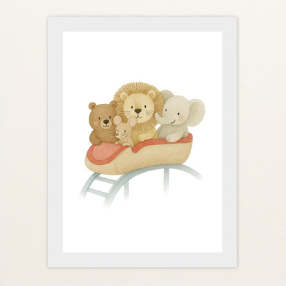 Tierfreunde - Motiv: "Achterbahn" Poster mit Holzrahmen von tinylearner