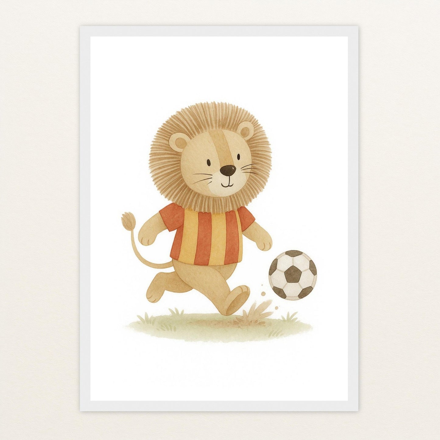 Leo der Löwe - Motiv: "Fußball" Poster mit Holzrahmen von tinylearner