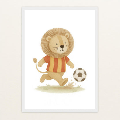 Leo der Löwe - Motiv: "Fußball" Poster mit Holzrahmen von tinylearner