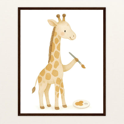 Greta die Giraffe - Motiv: "Malen" Poster mit Holzrahmen von tinylearner