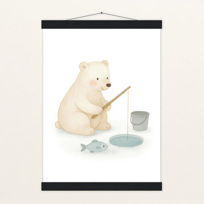 Pummel der Polarbär - Motiv: "Angeln" Poster mit Leisten von tinylearner