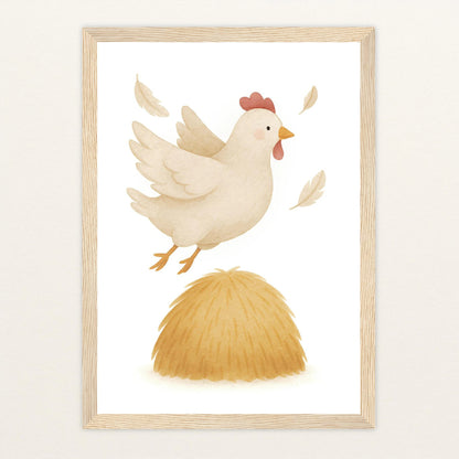 Hanni das Huhn - Motiv: "Heu" Poster mit Holzrahmen von tinylearner