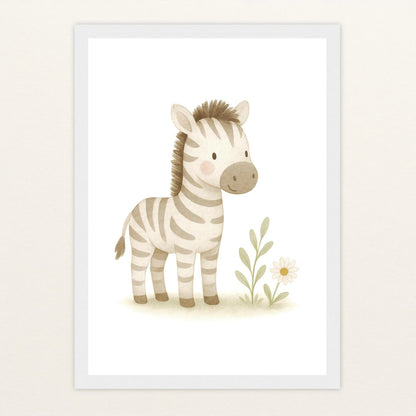 Zinni das Zebra Poster mit Holzrahmen von tinylearner