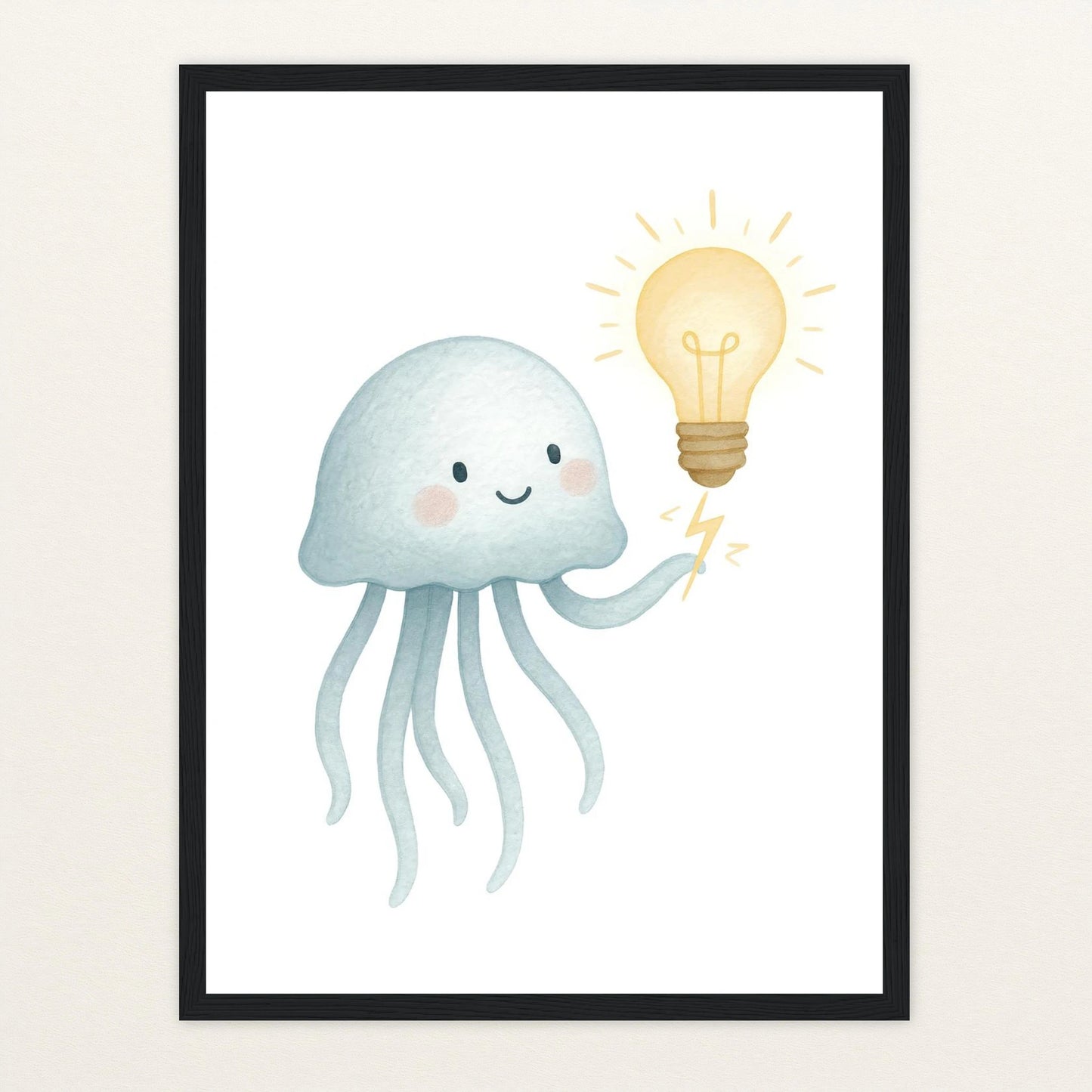 Quinn die Qualle - Motiv: "Glühbirne" Poster mit Holzrahmen von tinylearner