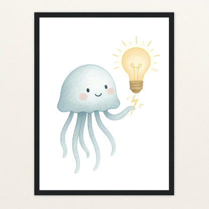 Quinn die Qualle - Motiv: "Glühbirne" Poster mit Holzrahmen von tinylearner