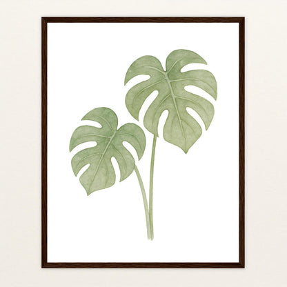 Monstera-Blätter Poster mit Holzrahmen von tinylearner