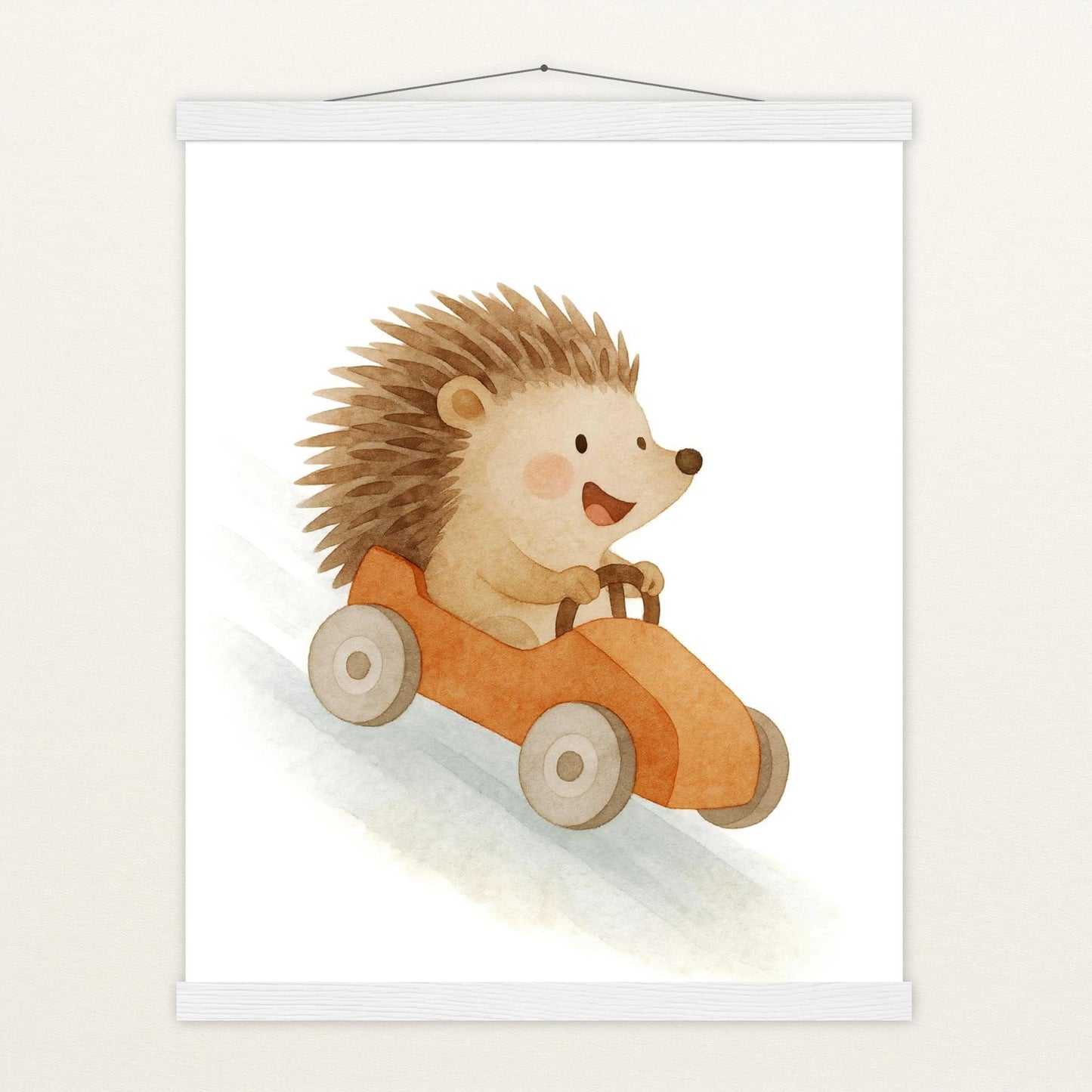 Iggi der Igel - Motiv: "Rennwagen" Poster mit Leisten von tinylearner