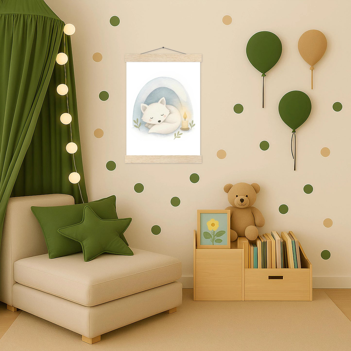 Pino der Polarfuchs - Motiv: "Schneehöhle" Poster mit Leisten von tinylearner