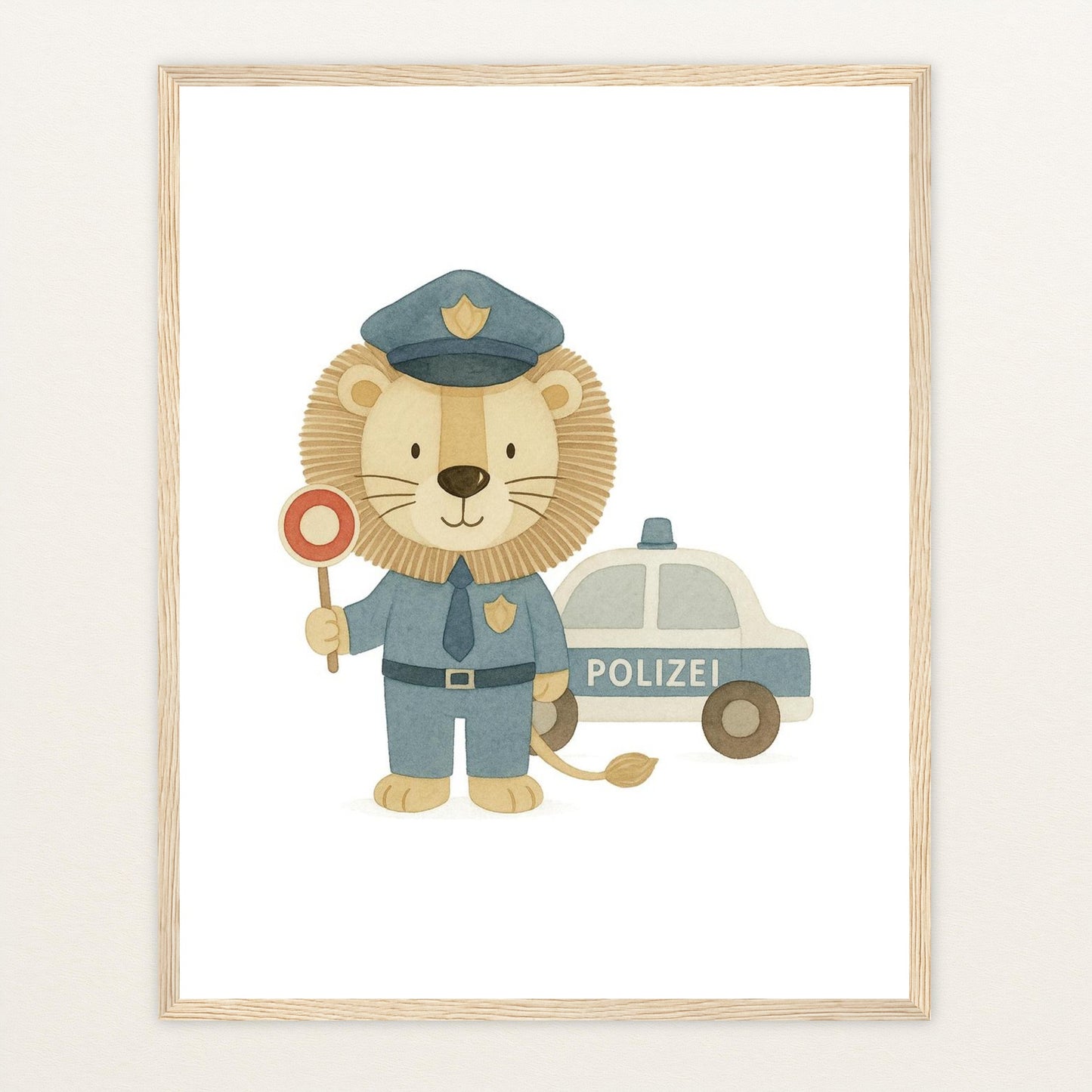 Leo der Löwe - Motiv: "Polizei" Poster mit Holzrahmen von tinylearner