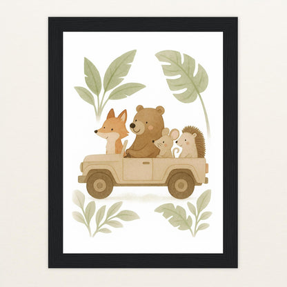 Tierfreunde - Motiv: "Safari" Poster mit Holzrahmen von tinylearner