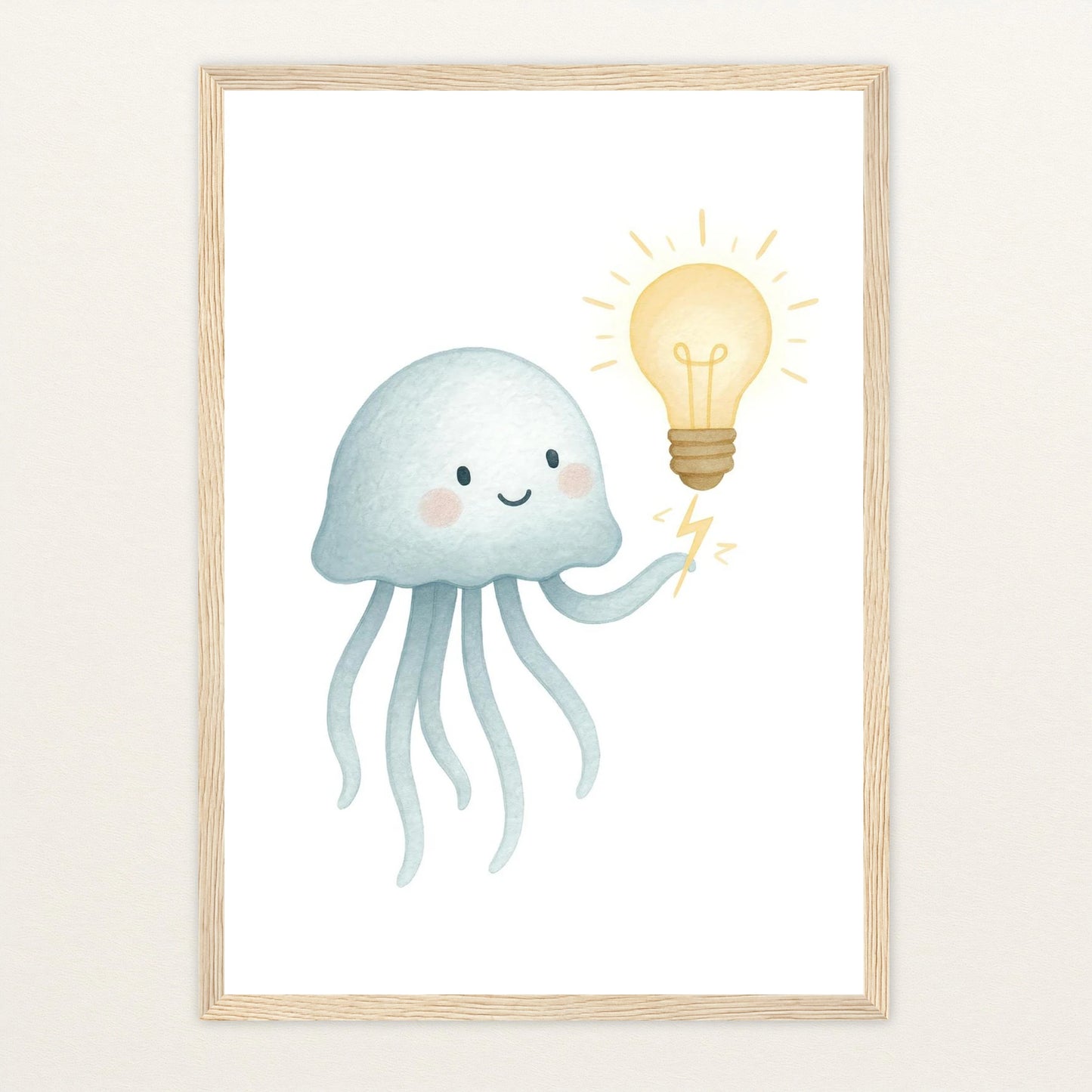 Quinn die Qualle - Motiv: "Glühbirne" Poster mit Holzrahmen von tinylearner