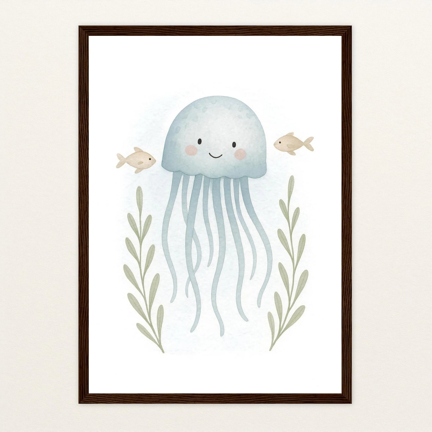 Quinn die Qualle Poster mit Holzrahmen von tinylearner