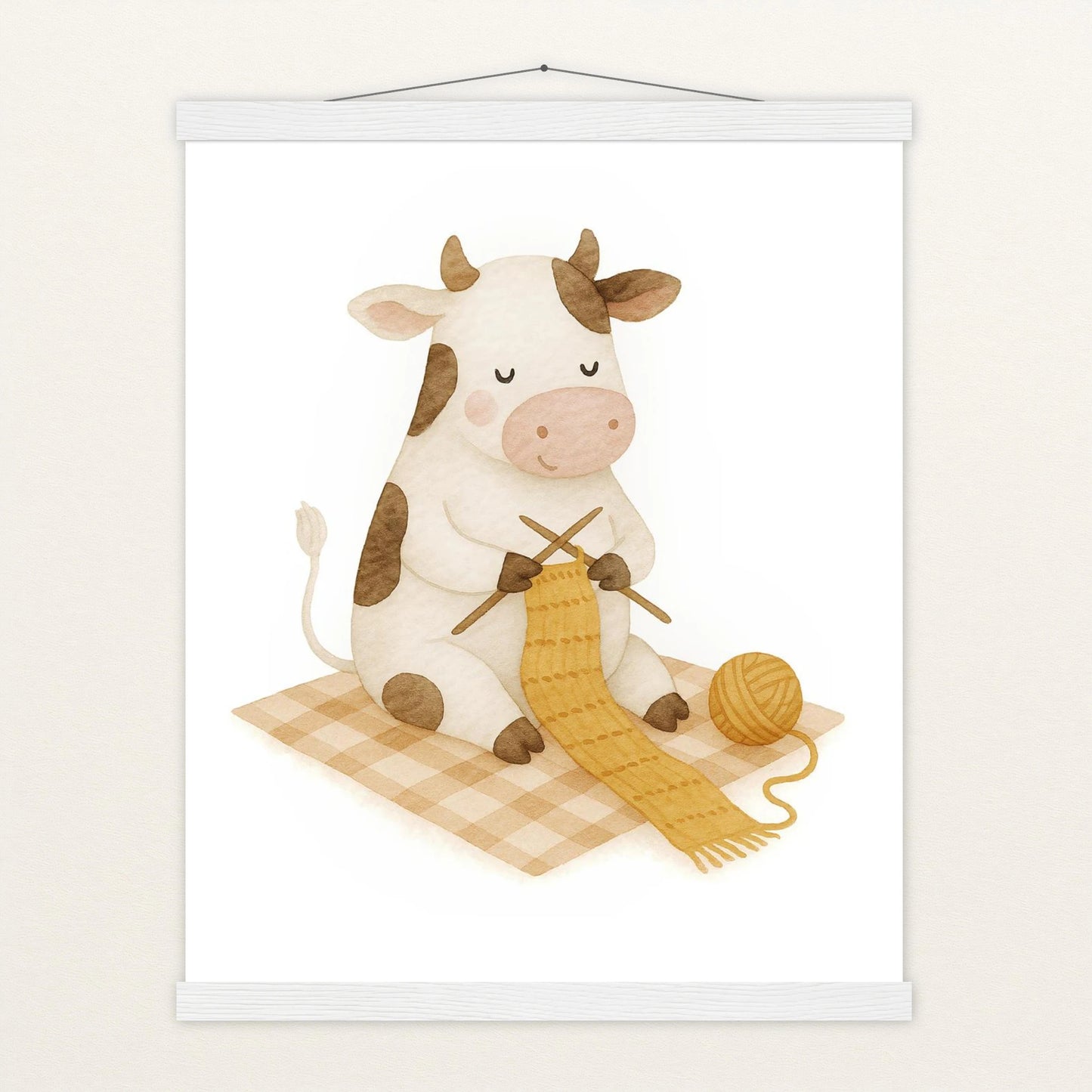 Klara die Kuh - Motiv: "Häkeln" Poster mit Leisten von tinylearner