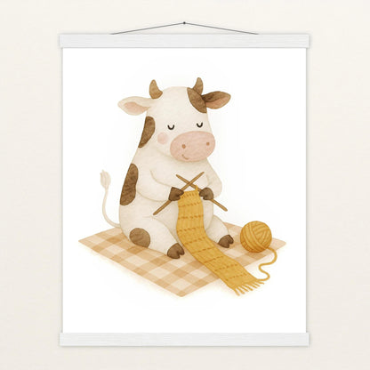 Klara die Kuh - Motiv: "Häkeln" Poster mit Leisten von tinylearner