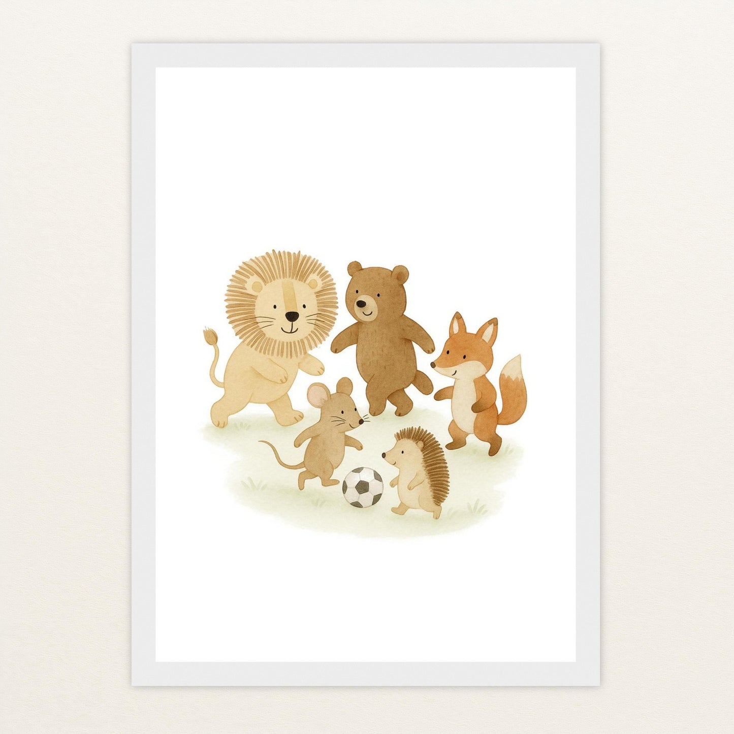Tierfreunde - Motiv: "Fußball" Poster mit Holzrahmen von tinylearner