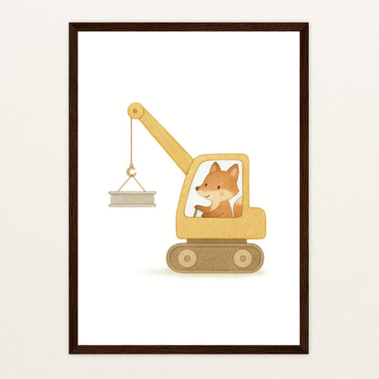 Finnegan der Fuchs - Motiv: "Kran" Poster mit Holzrahmen von tinylearner