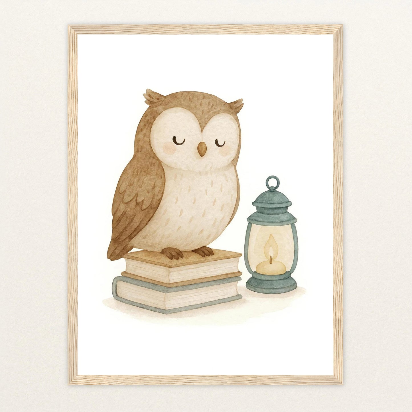 Emmi die Eule - Motiv: "Buch" Poster mit Holzrahmen von tinylearner