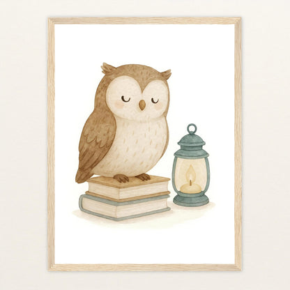 Emmi die Eule - Motiv: "Buch" Poster mit Holzrahmen von tinylearner