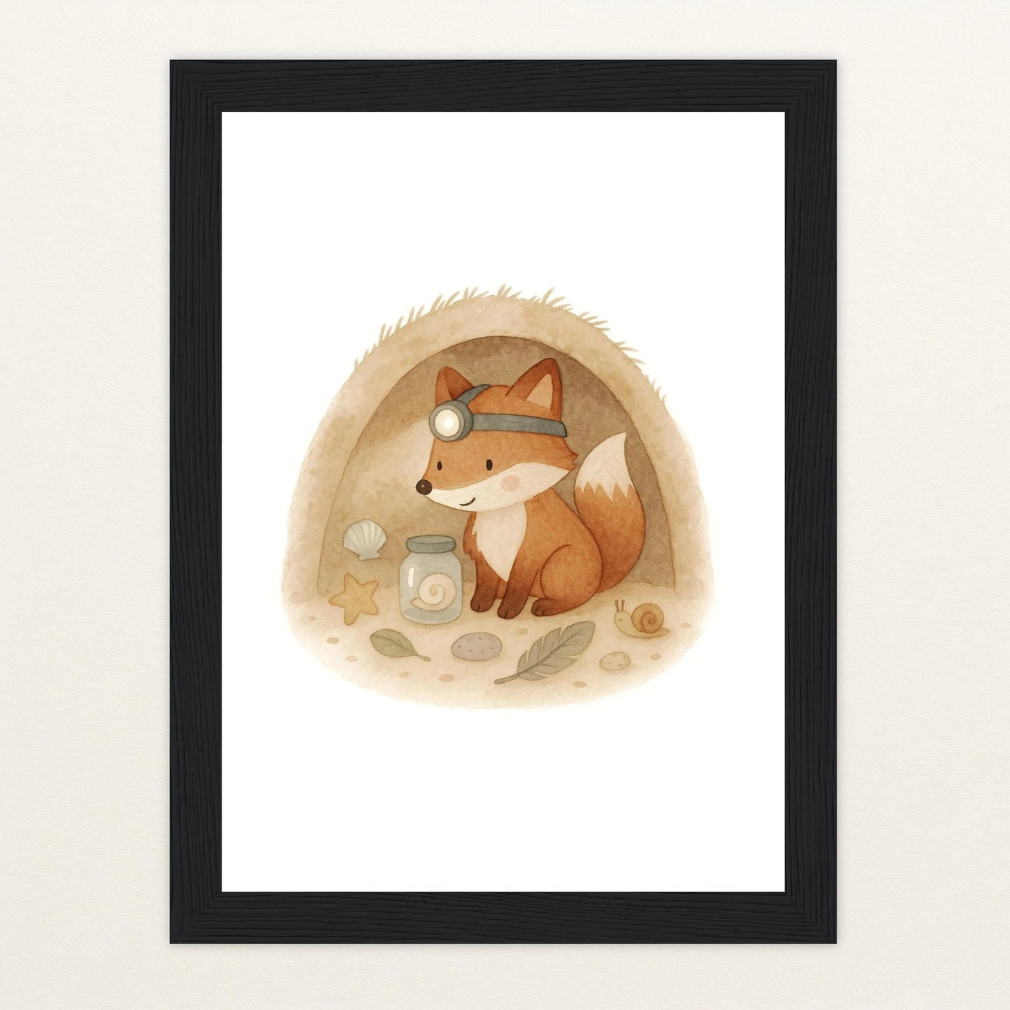 Finnegan der Fuchs - Motiv: "Höhle" Poster mit Holzrahmen von tinylearner