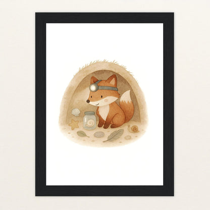 Finnegan der Fuchs - Motiv: "Höhle" Poster mit Holzrahmen von tinylearner