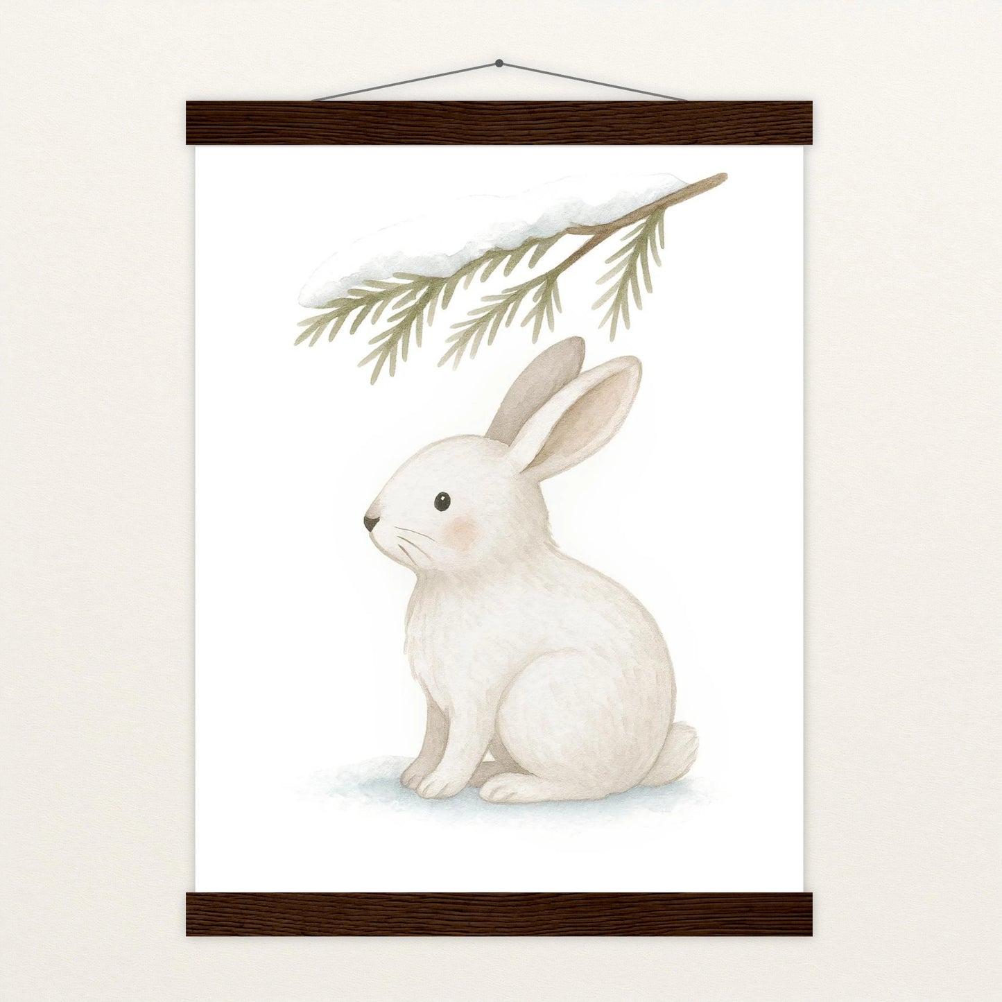 Sina der Schneehase - Motiv: "Nadelzweig" Poster mit Leisten von tinylearner