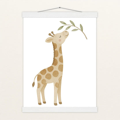 Greta die Giraffe - Motiv: "Blätter" Poster mit Leisten von tinylearner