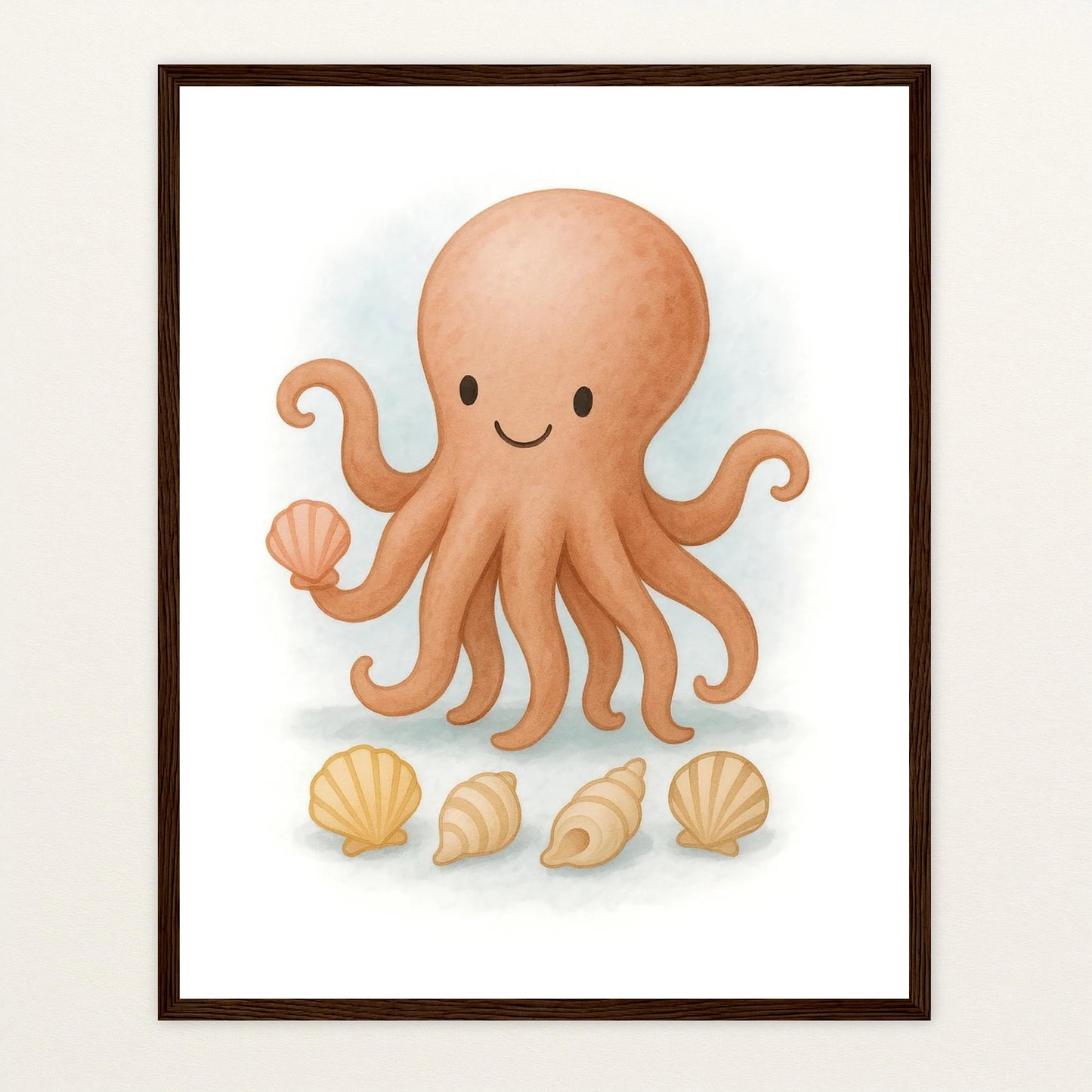 Tilli der Tintenfisch - Motiv: "Muscheln" Poster mit Holzrahmen von tinylearner
