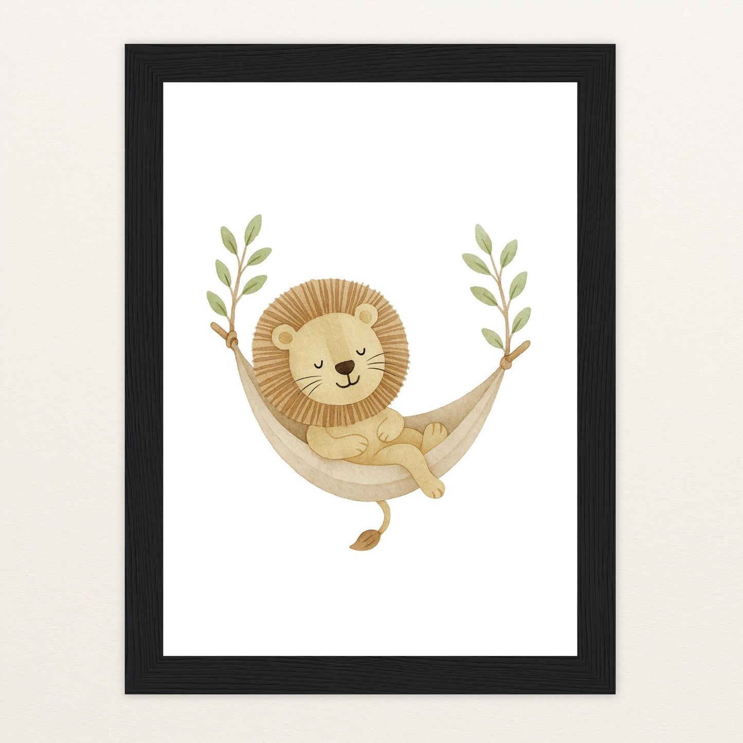 Leo der Löwe - Motiv: "Hängematte" Poster mit Holzrahmen von tinylearner