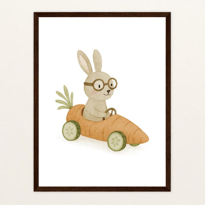 Holly der Hase - Motiv: "Rennmöhre" Poster mit Holzrahmen von tinylearner