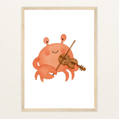 Krabbi der Krebs - Motiv: "Geige" Poster mit Holzrahmen von tinylearner