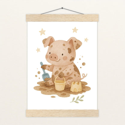 Susi das Schwein - Motiv: "Sandkasten" Poster mit Leisten von tinylearner