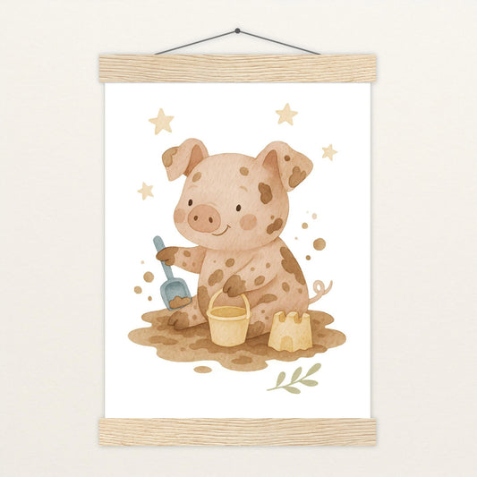 Susi das Schwein - Motiv: "Sandkasten" Poster mit Leisten von tinylearner