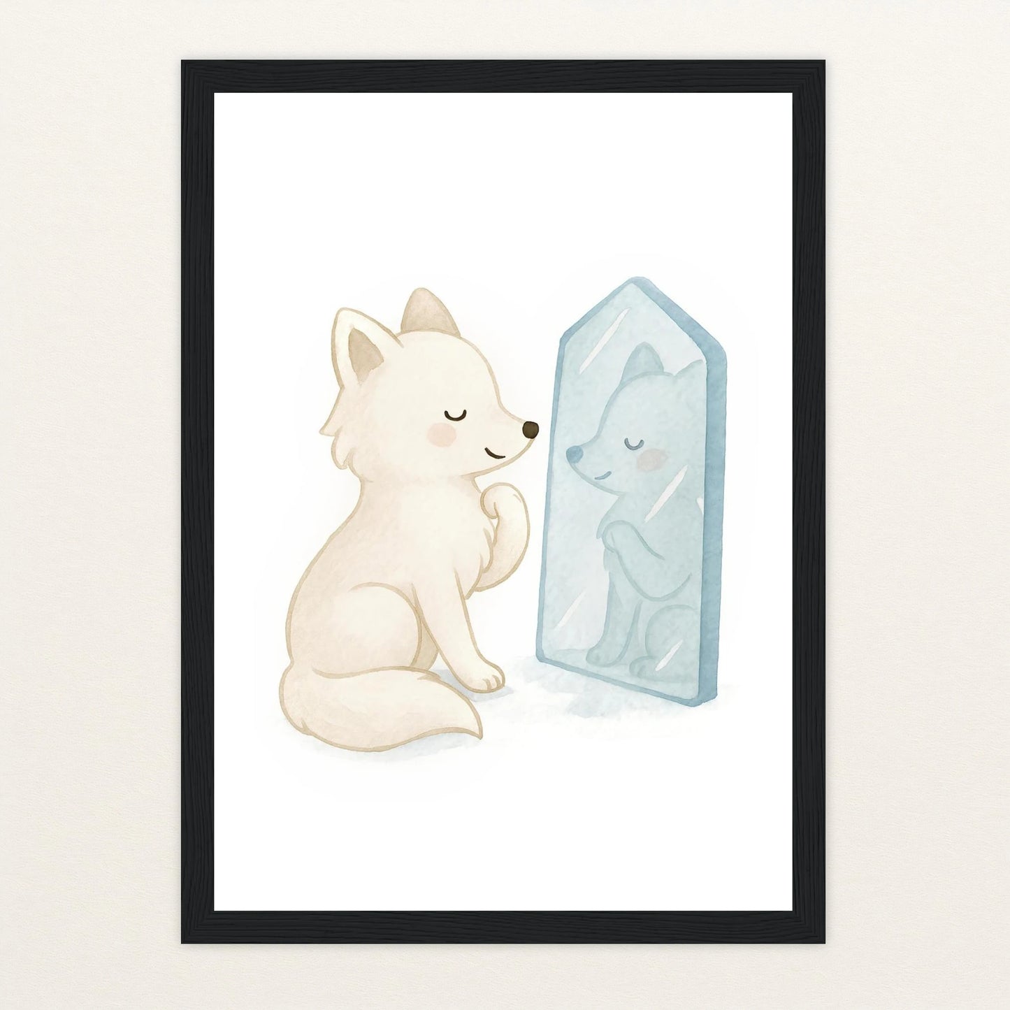 Pino der Polarfuchs - Motiv: "Spiegel" Poster mit Holzrahmen von tinylearner
