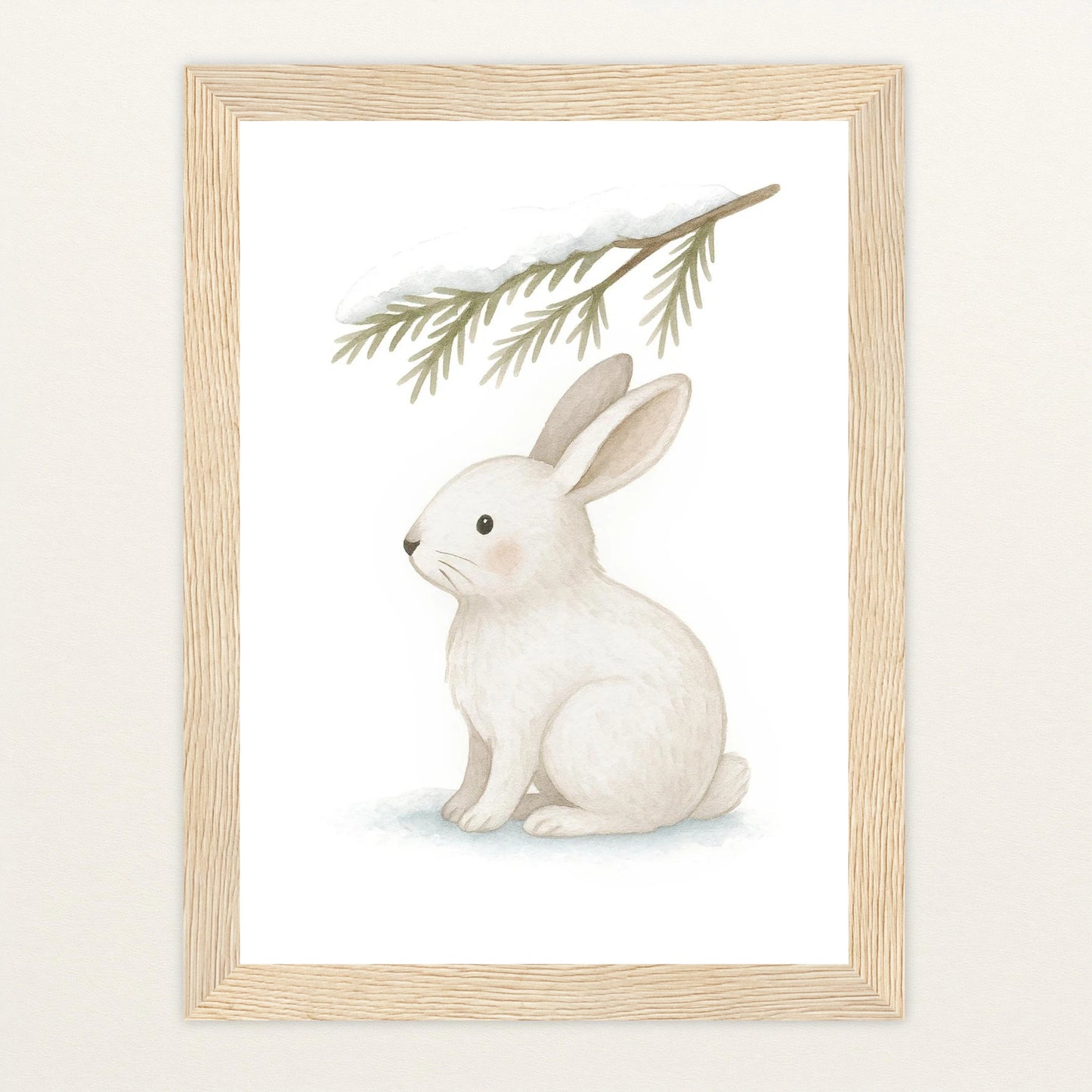 Sina der Schneehase - Motiv: "Nadelzweig" Poster mit Holzrahmen von tinylearner