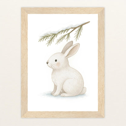 Sina der Schneehase - Motiv: "Nadelzweig" Poster mit Holzrahmen von tinylearner