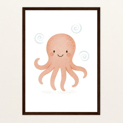 Tilli der Tintenfisch Poster mit Holzrahmen von tinylearner