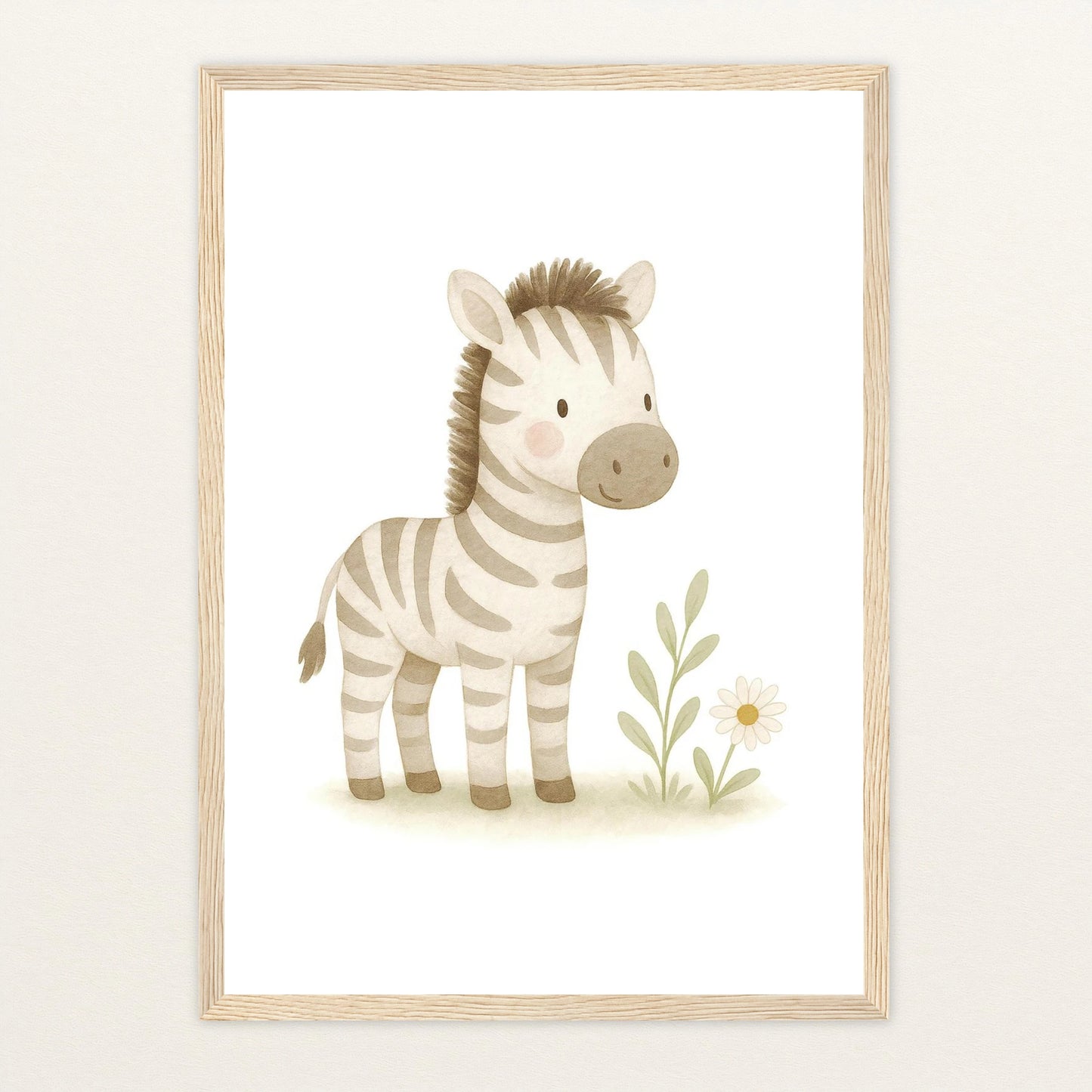 Zinni das Zebra Poster mit Holzrahmen von tinylearner