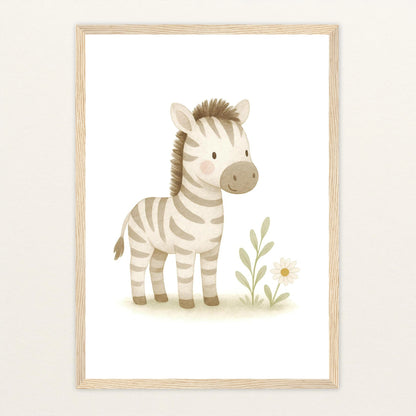 Zinni das Zebra Poster mit Holzrahmen von tinylearner