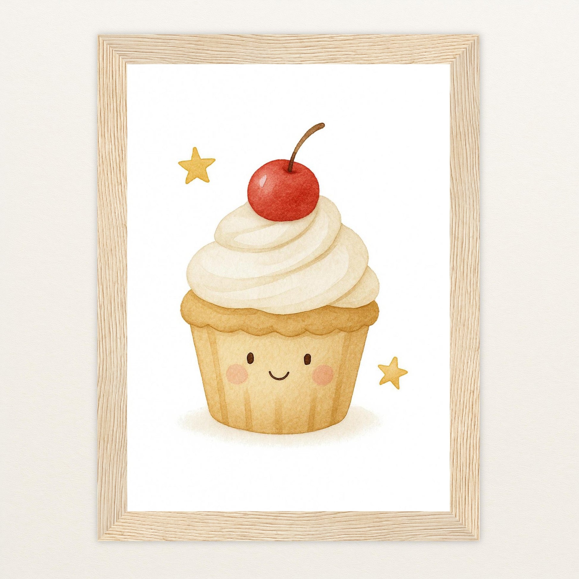 Süßes: Cupcake Poster mit Holzrahmen von tinylearner