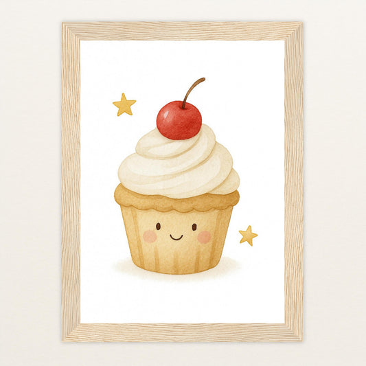 Süßes: Cupcake Poster mit Holzrahmen von tinylearner
