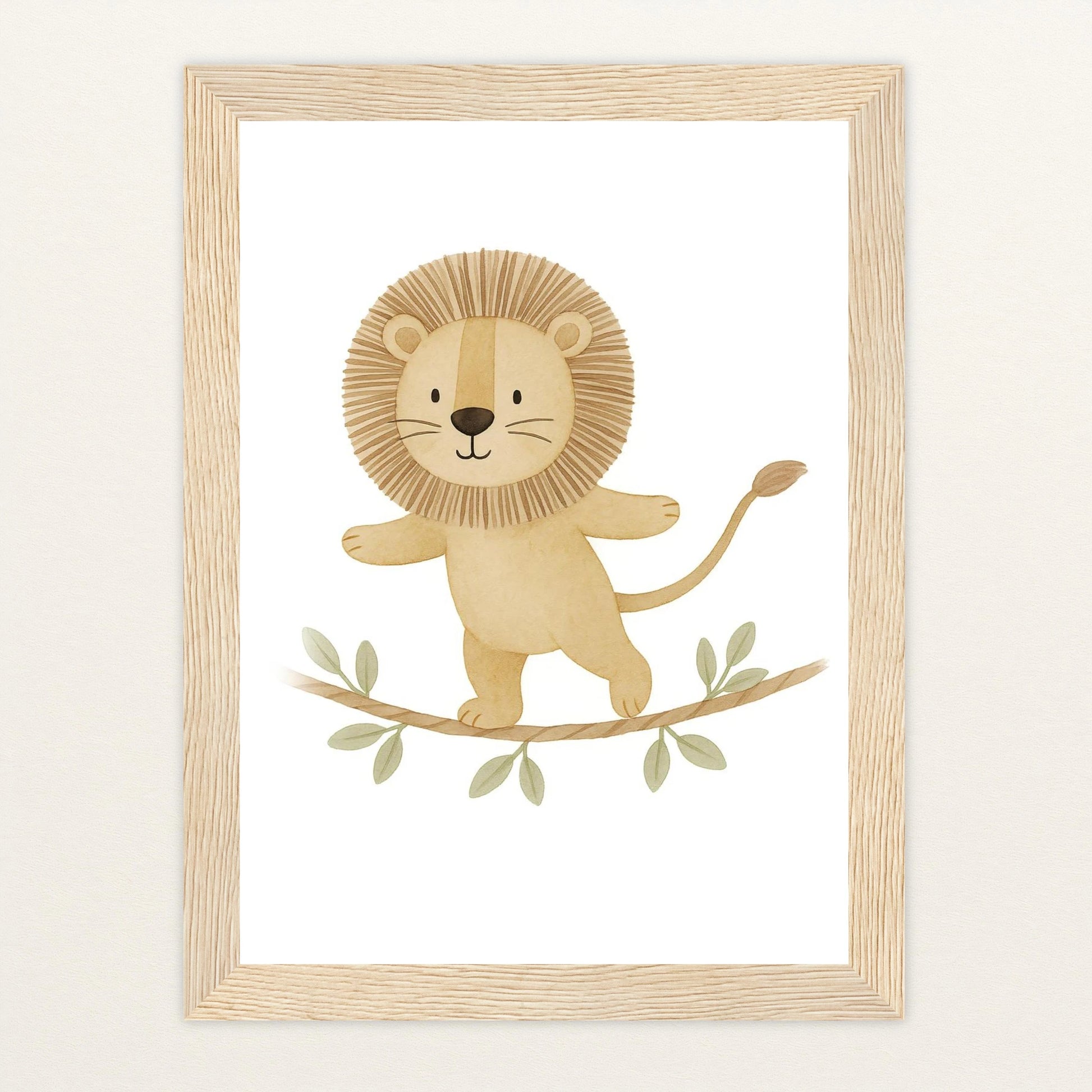 Leo der Löwe - Motiv: "Seiltanz" Poster mit Holzrahmen von tinylearner