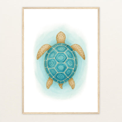 Sora die Schildkröte - Motiv: "Treiben" Poster mit Holzrahmen von tinylearner