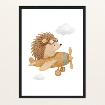 Iggi der Igel - Motiv: "Flugzeug" Poster mit Holzrahmen von tinylearner