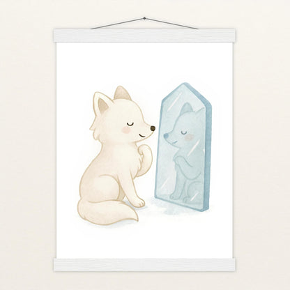 Pino der Polarfuchs - Motiv: "Spiegel" Poster mit Leisten von tinylearner