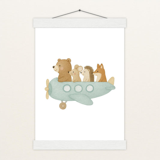 Tierfreunde - Motiv: "Flugzeug" Poster mit Leisten von tinylearner