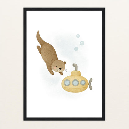 Otti der Otter - Motiv: "U-Boot" Poster mit Holzrahmen von tinylearner